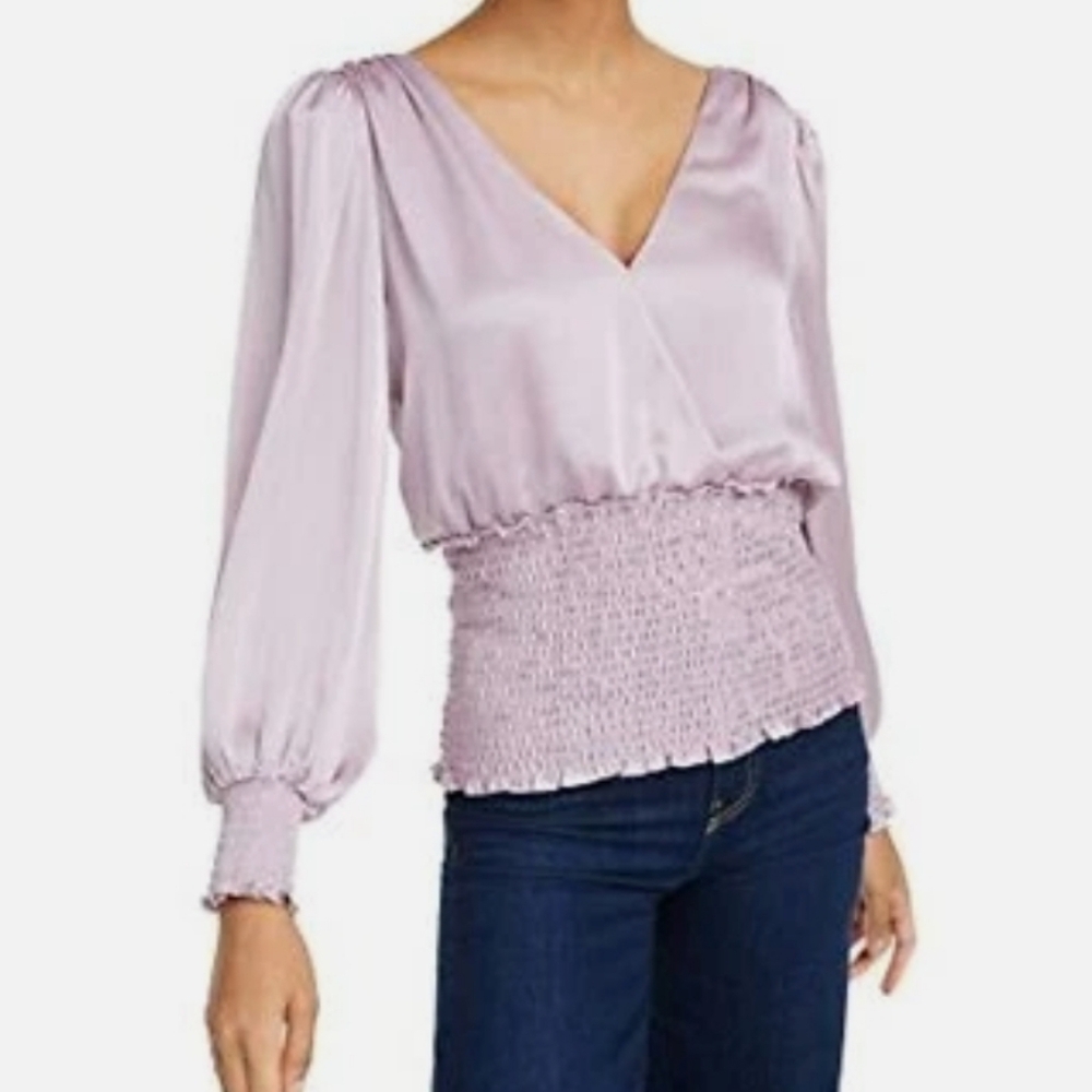 NWT, Leyden, Smocked Cowl-Back Top Pale Lavender Blouse, Women's M